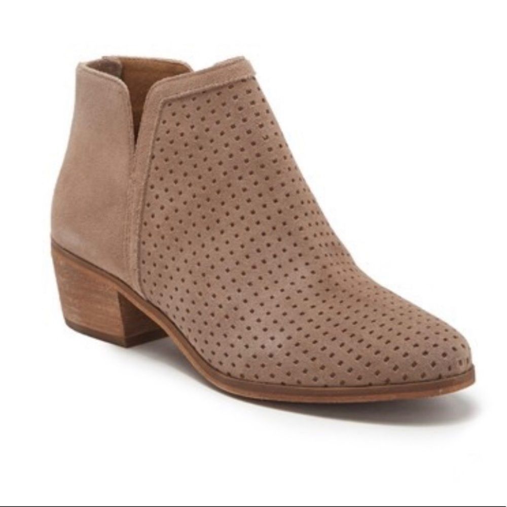 Susina Kyle Perforated Tan Suede Ankle Booties